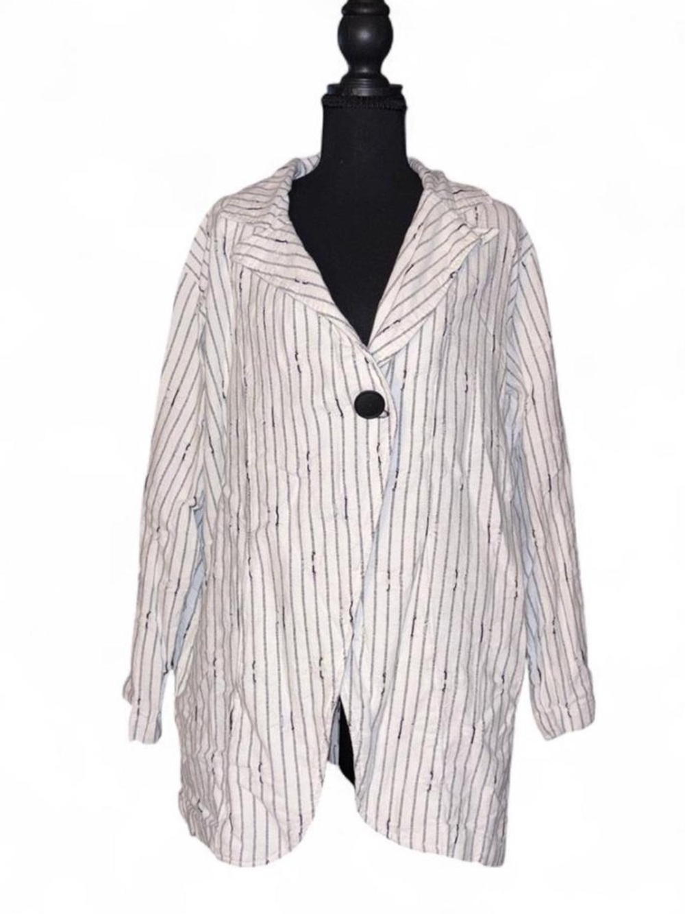 Dress to Kill Striped 100% Cotton Single-Button Lightweight Women's Coat - White